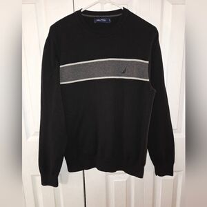 Nautica Men's Black Sweater with Gray Stripe,  Clasdic Design, Size Medium